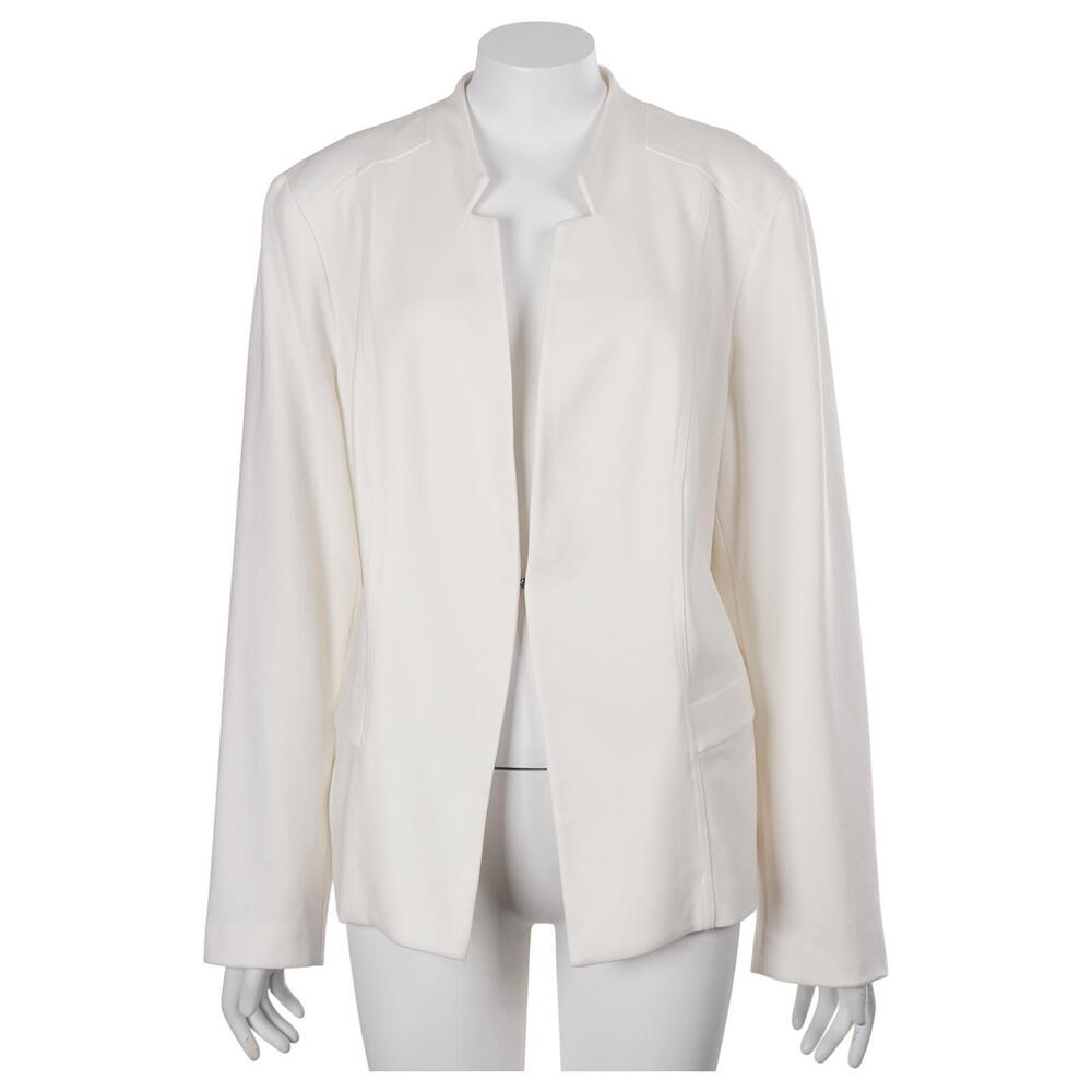 Chico's Blazer 2 (12/14) White Long Sleeve Pockets Lined Collarless Jacket